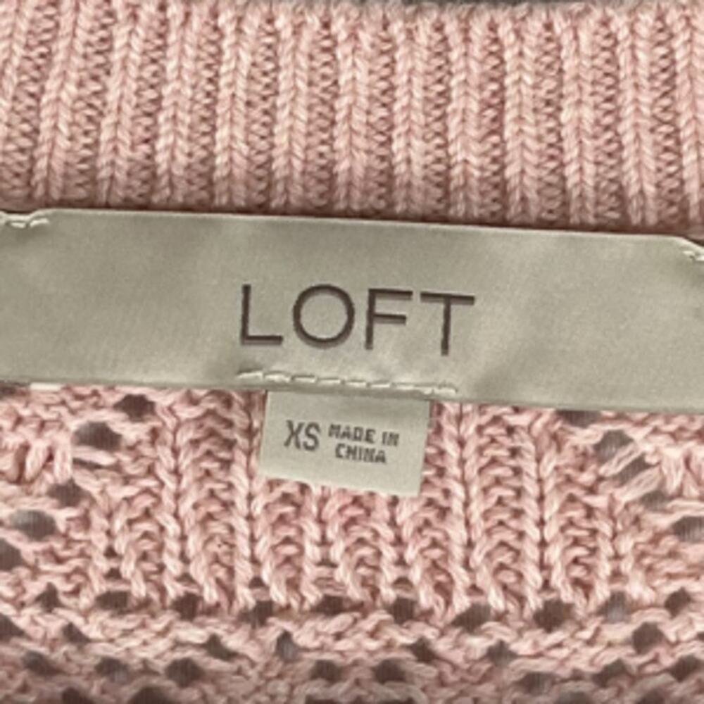 Loft Pink Open Knit Diamond Argyle Scoop Neck Sweater Size XS - Picture 2 of 4